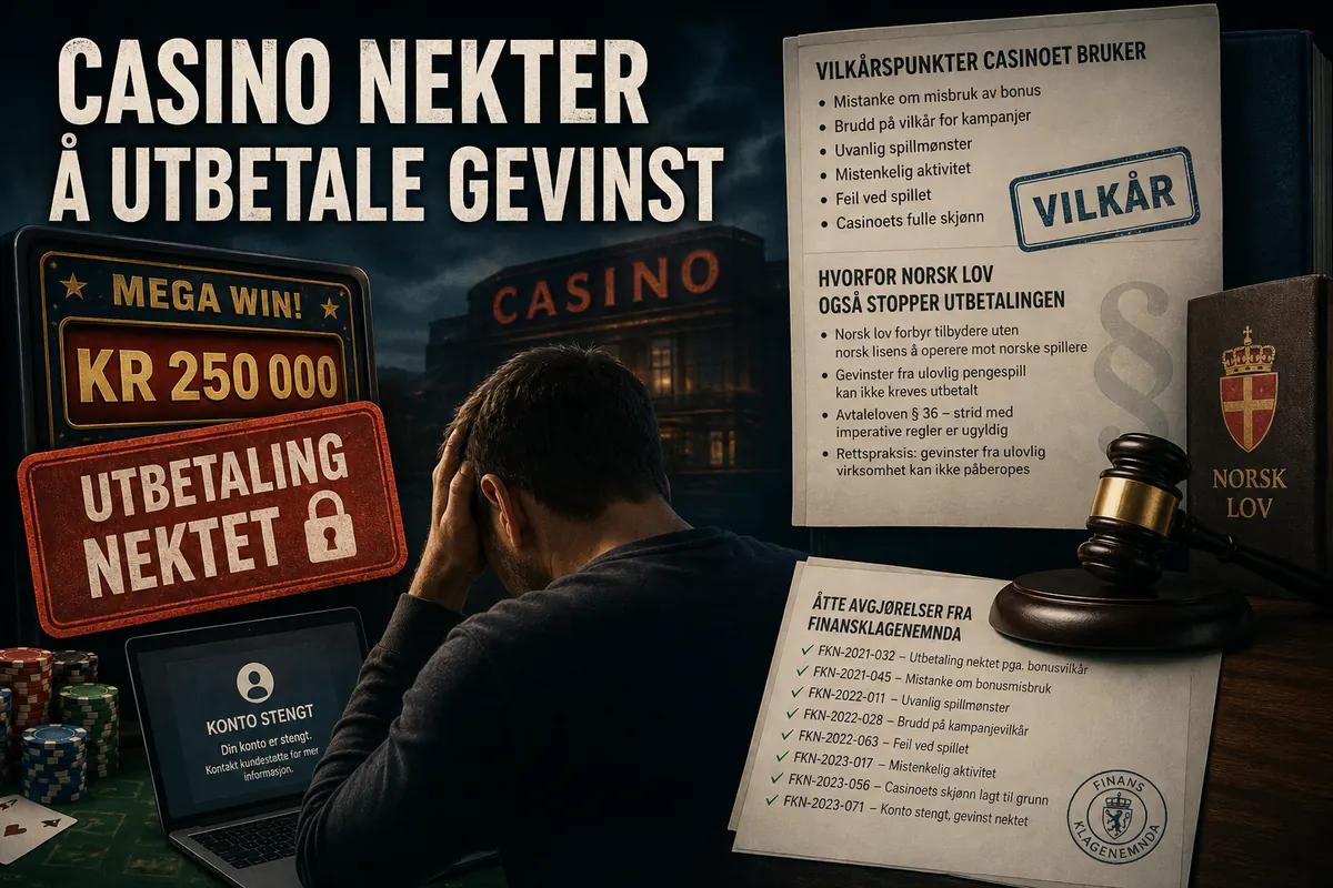 Casino nekter å utbetale gevinst